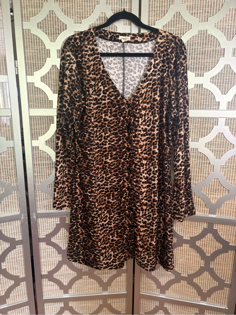 Yelete Brown and Black Leopard Print V-Neck Dress